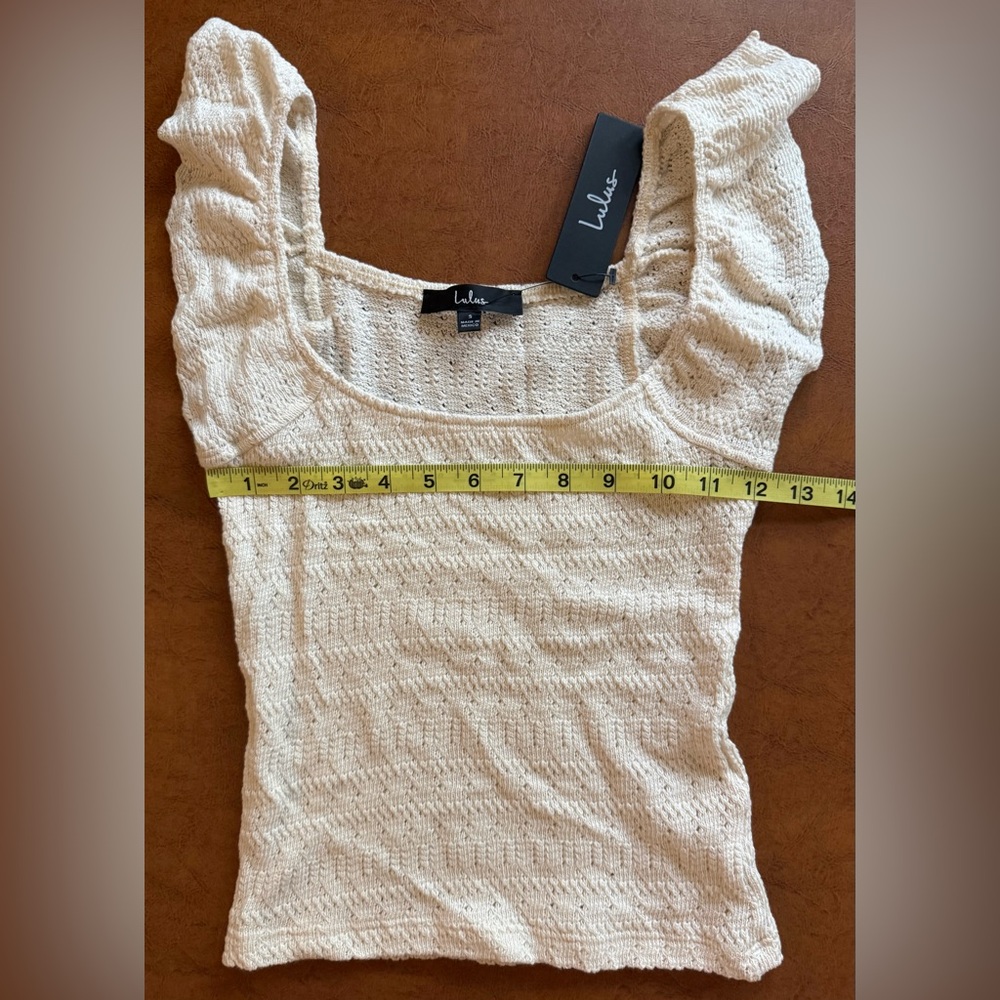 Lulus Carefree Persona Cream Pointelle Knit Flutter Sleeve Top Size Small NWT - Picture 5 of 6